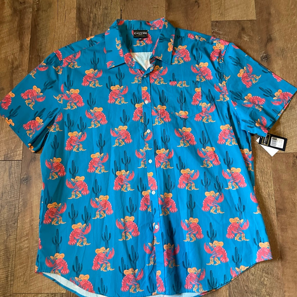 Men's Canyon Creek Blue Lobster Cowboy Casual Button Down Shirt 3XL